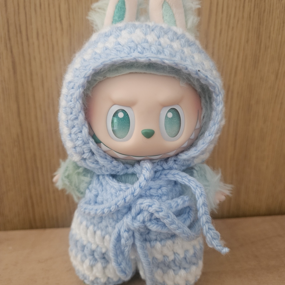 Blue and White Knitted Outfit for Small Pets